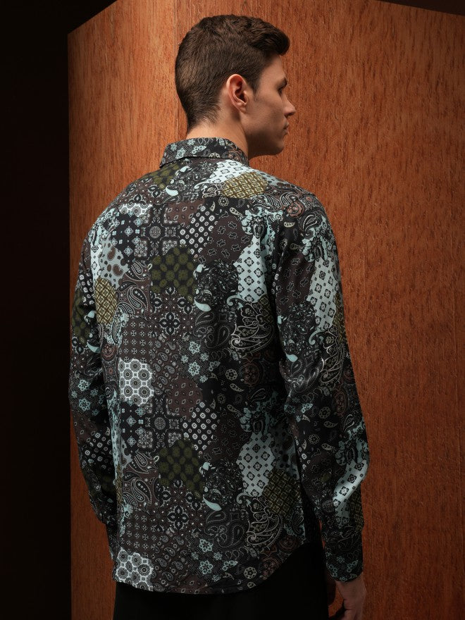 Locomotive Men Brown Printed Slim Fit Casual Shirt - Brown - Image 3