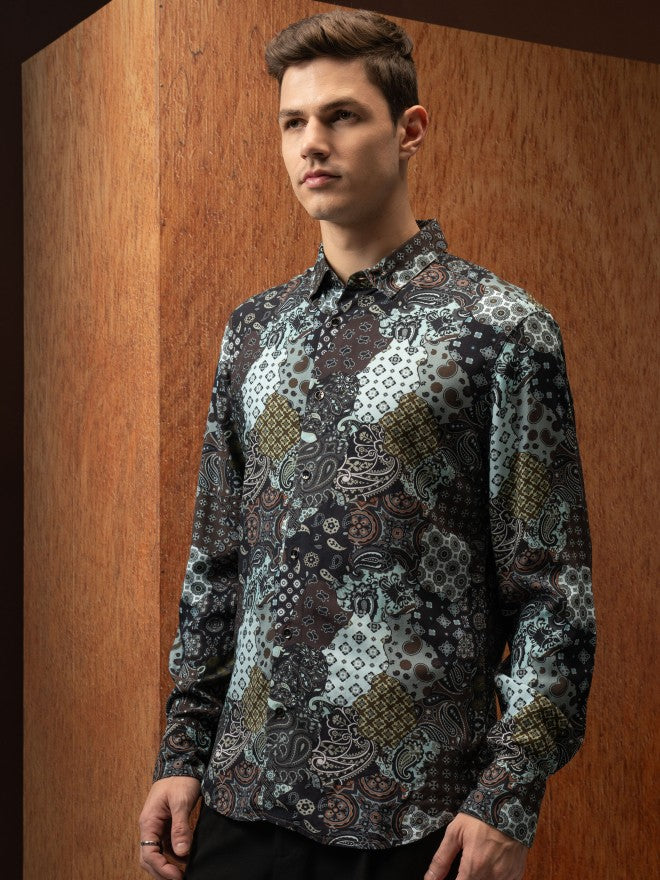 Locomotive Men Brown Printed Slim Fit Casual Shirt - Brown - Image 4