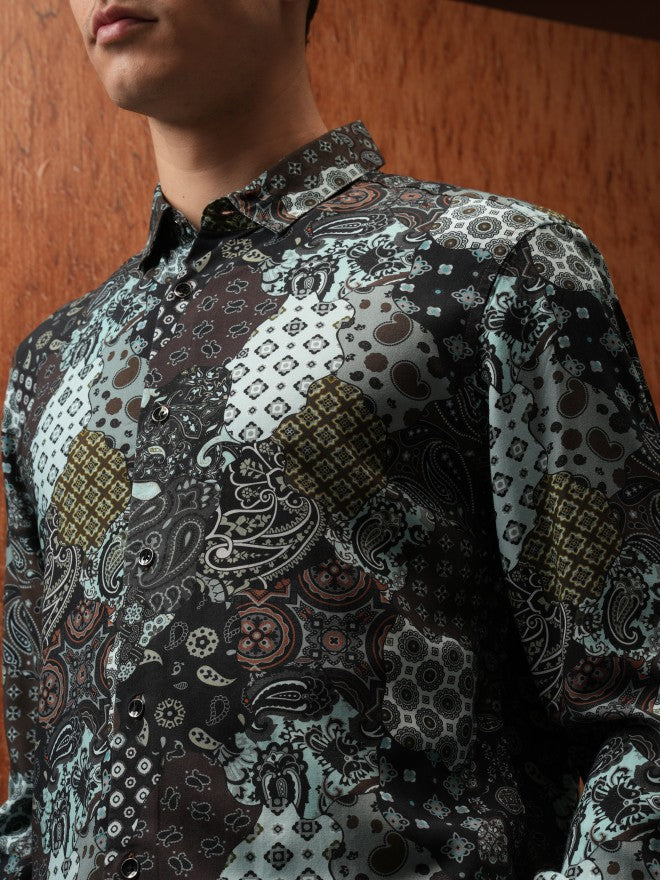 Locomotive Men Brown Printed Slim Fit Casual Shirt - Brown - Image 5