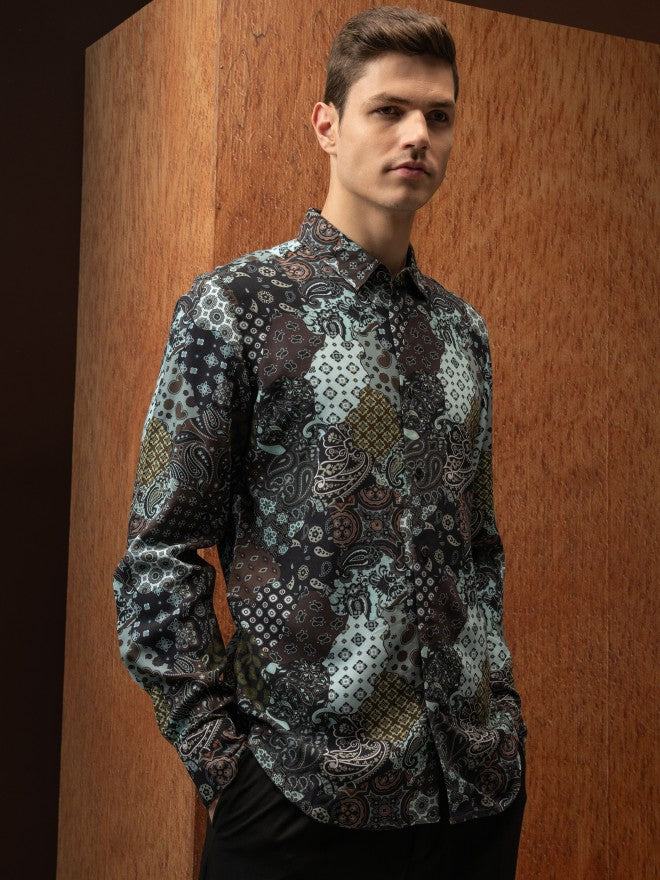 Locomotive Men Brown Printed Slim Fit Casual Shirt - Brown - Image 6