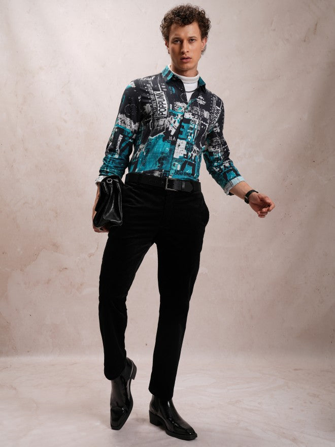 Locomotive Men Blue Printed Slim Fit Casual Shirt - Blue - Image 2
