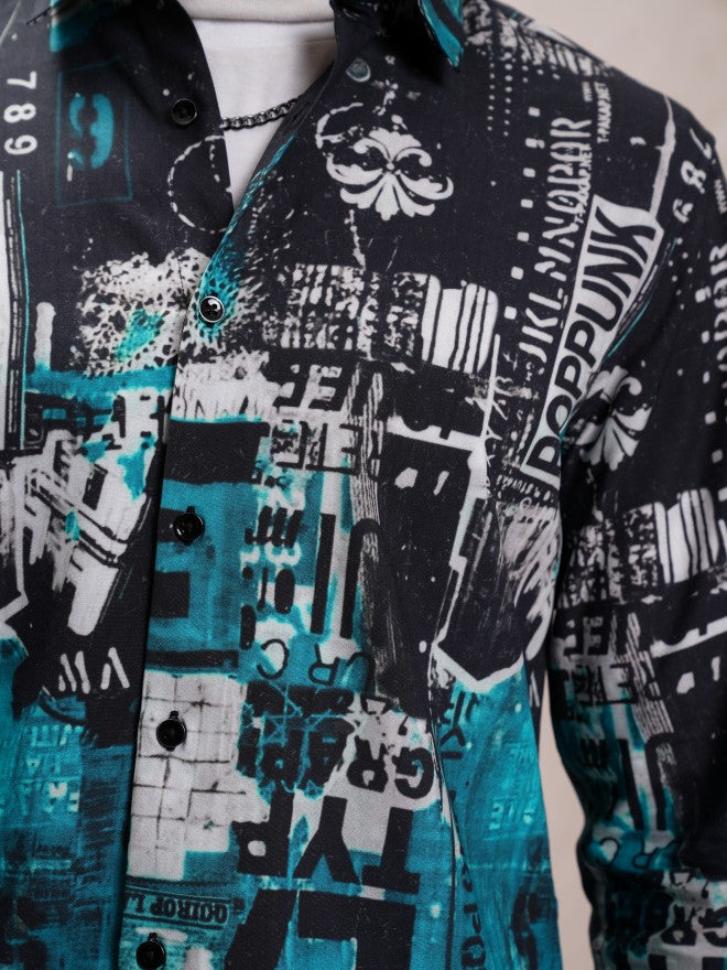 Locomotive Men Blue Printed Slim Fit Casual Shirt - Blue - Image 5