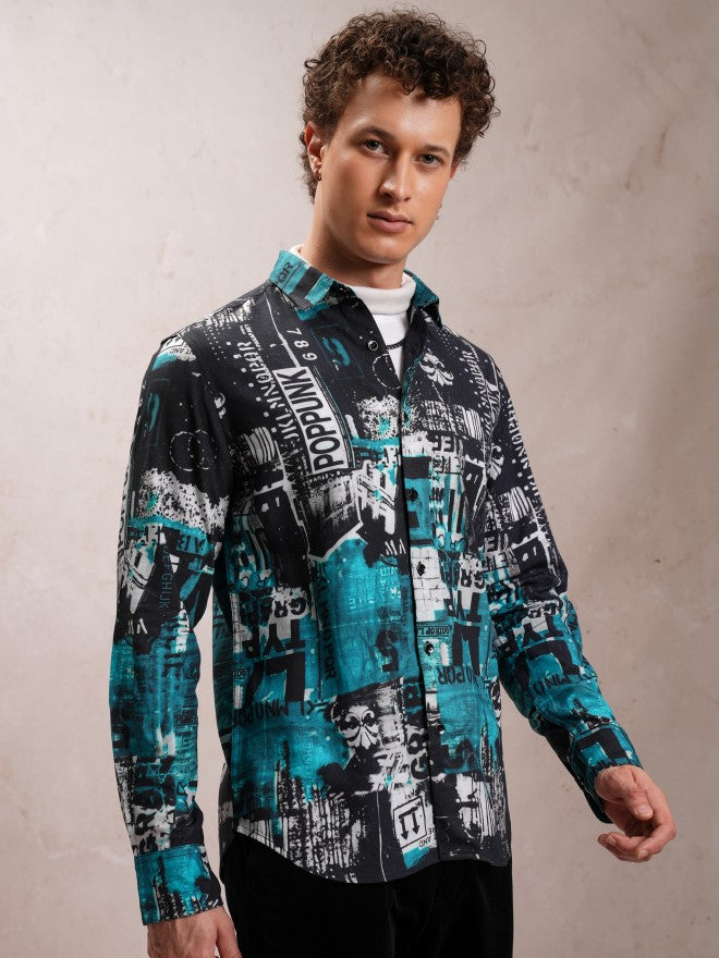 Locomotive Men Blue Printed Slim Fit Casual Shirt - Blue - Image 6
