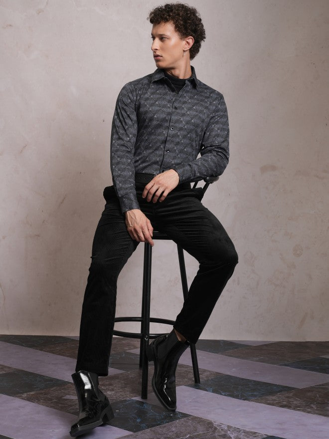 Locomotive Men Grey Printed Slim Fit Casual Shirt - Grey - Image 2