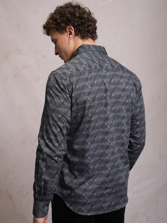 Locomotive Men Grey Printed Slim Fit Casual Shirt - Grey - Image 3