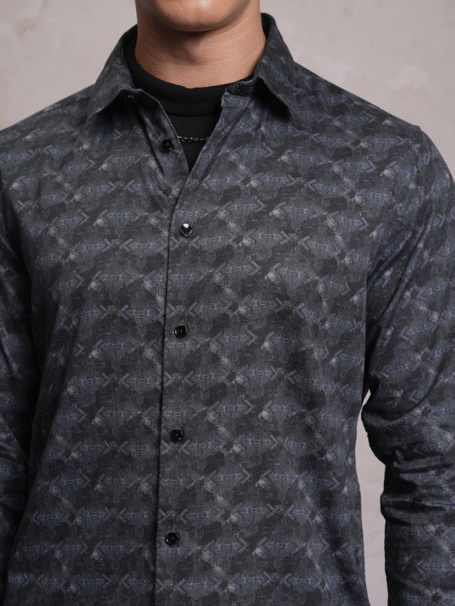 Locomotive Men Grey Printed Slim Fit Casual Shirt - Grey - Image 5