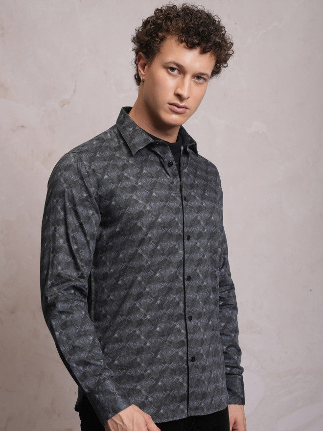 Locomotive Men Grey Printed Slim Fit Casual Shirt - Grey - Image 6