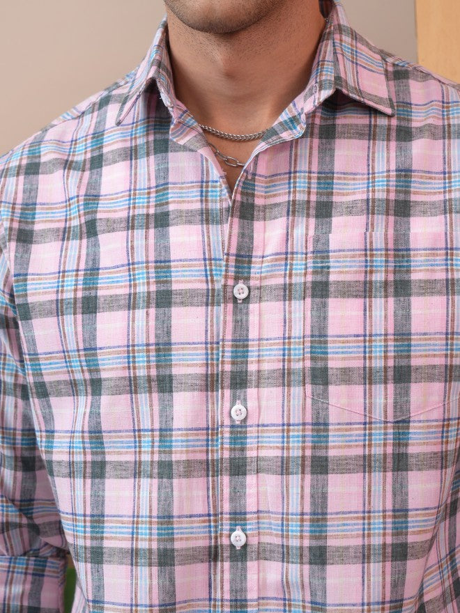 Locomotive Men Pink Checked Regular Fit Casual Shirt - Pink - Image 5