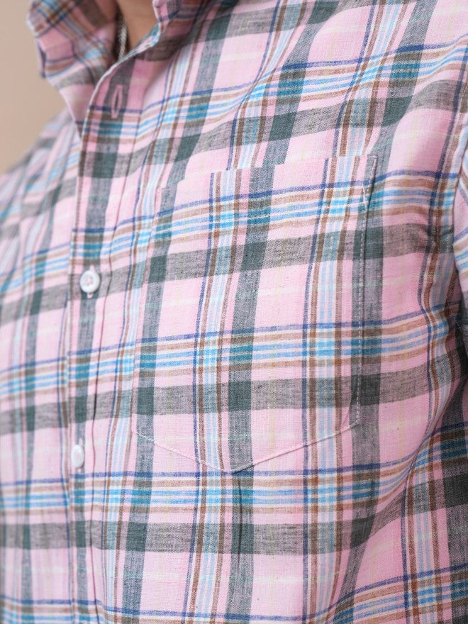 Locomotive Men Pink Checked Regular Fit Casual Shirt - Pink - Image 7