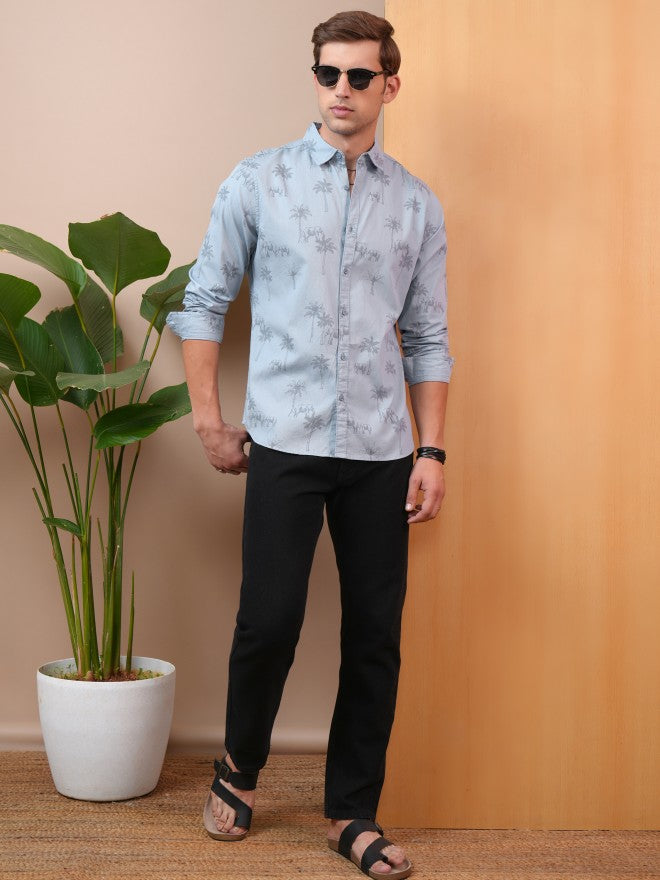 Locomotive Men Blue Printed Slim Fit Casual Shirt - Blue - Image 2
