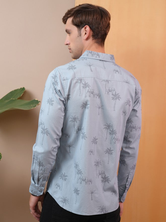 Locomotive Men Blue Printed Slim Fit Casual Shirt - Blue - Image 3