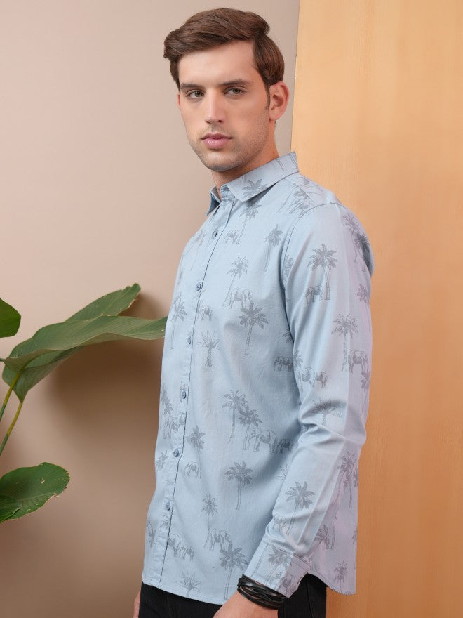 Locomotive Men Blue Printed Slim Fit Casual Shirt - Blue - Image 4