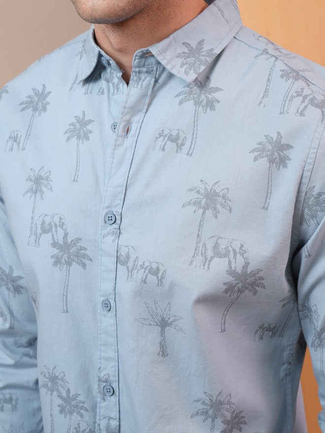 Locomotive Men Blue Printed Slim Fit Casual Shirt - Blue - Image 5