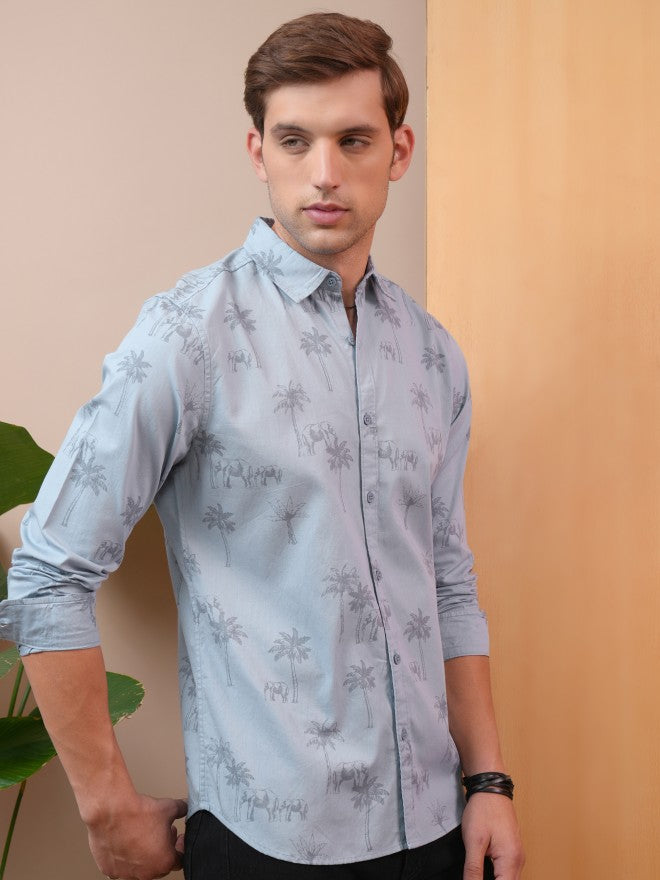 Locomotive Men Blue Printed Slim Fit Casual Shirt - Blue - Image 6