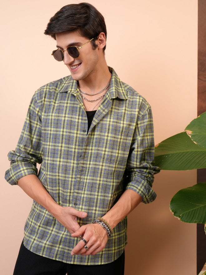 Locomotive Men Green Checked Relaxed Fit Casual Shirt - Green - Image 1