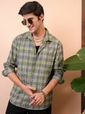 Locomotive Men Green Checked Relaxed Fit Casual Shirt - Green - Image 1