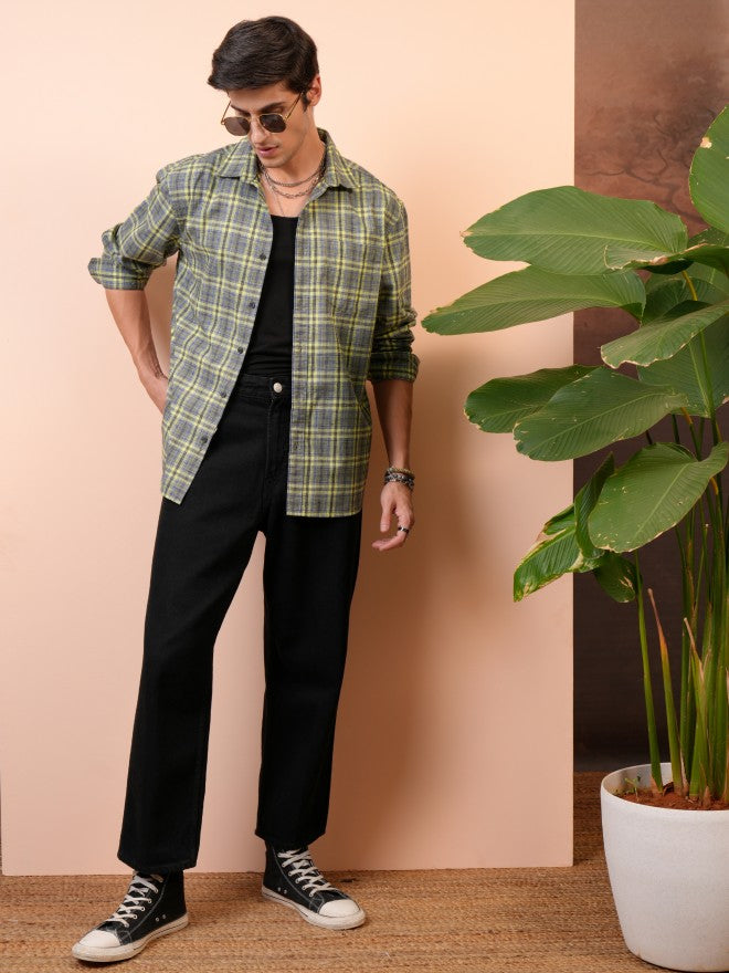 Locomotive Men Green Checked Relaxed Fit Casual Shirt - Green - Image 2