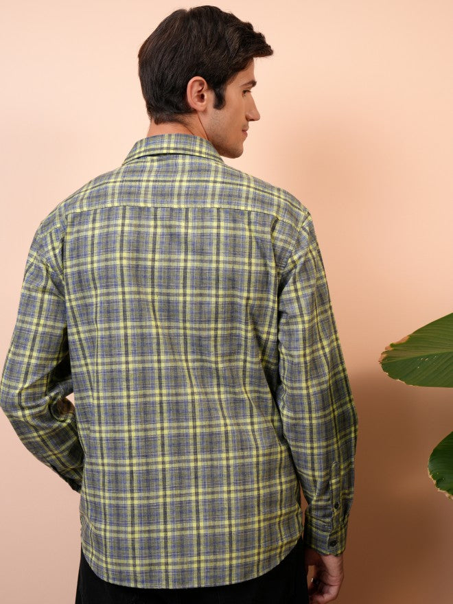 Locomotive Men Green Checked Relaxed Fit Casual Shirt - Green - Image 3