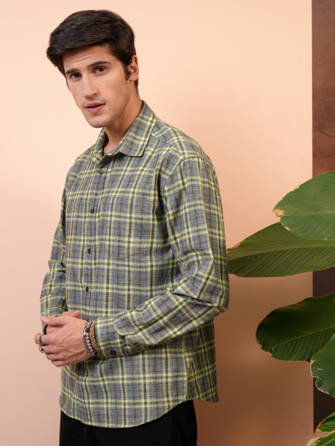 Locomotive Men Green Checked Relaxed Fit Casual Shirt - Green - Image 4
