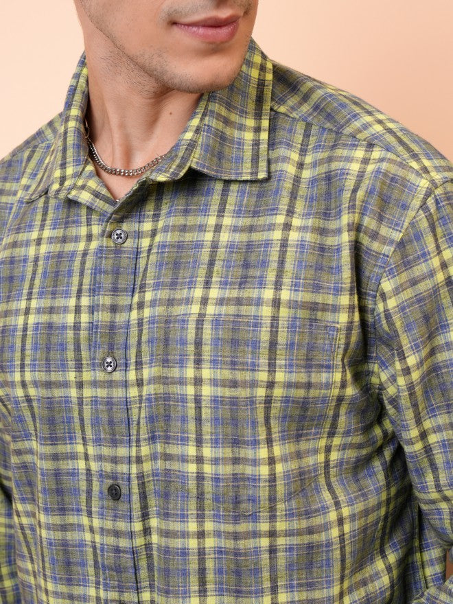 Locomotive Men Green Checked Relaxed Fit Casual Shirt - Green - Image 5