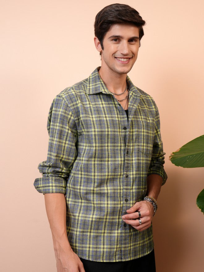 Locomotive Men Green Checked Relaxed Fit Casual Shirt - Green - Image 6