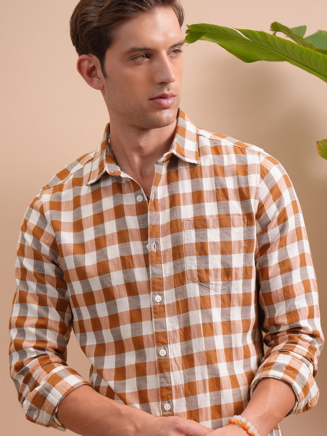 Locomotive Men Terracotta Mocklino Textured Cuban Collar Relaxed Shirt - Terracotta - Image 1
