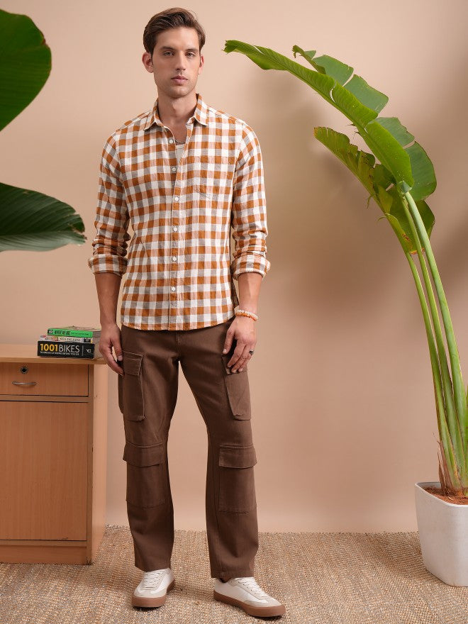 Locomotive Men Terracotta Mocklino Textured Cuban Collar Relaxed Shirt - Terracotta - Image 2