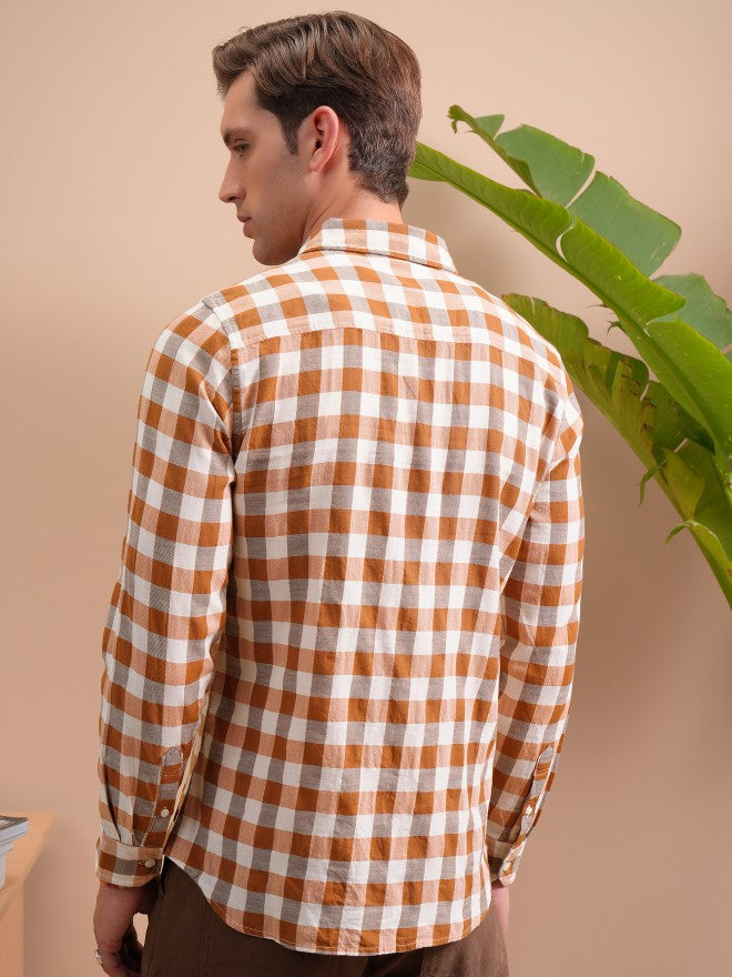 Locomotive Men Terracotta Mocklino Textured Cuban Collar Relaxed Shirt - Terracotta - Image 3