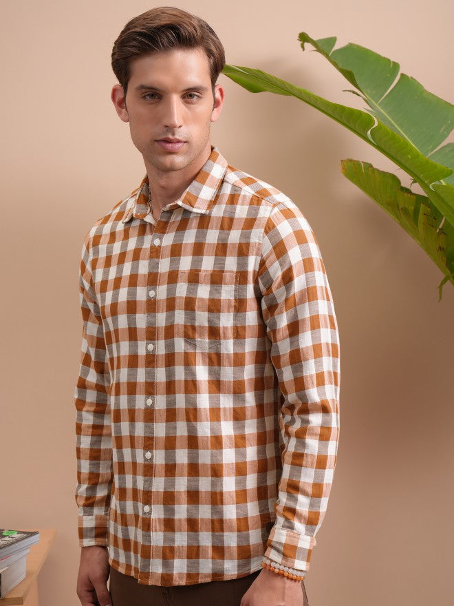 Locomotive Men Terracotta Mocklino Textured Cuban Collar Relaxed Shirt - Terracotta - Image 4
