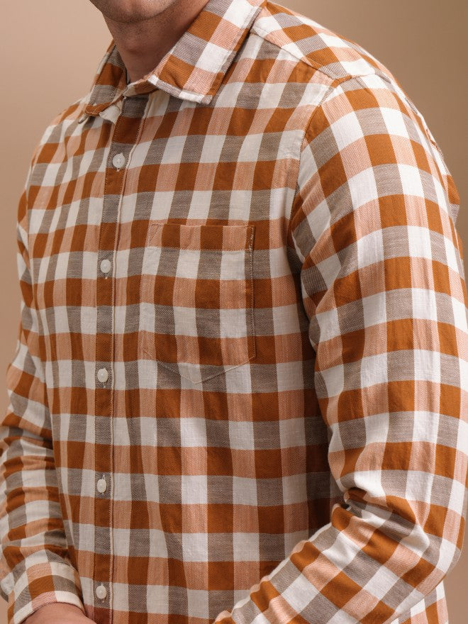 Locomotive Men Terracotta Mocklino Textured Cuban Collar Relaxed Shirt - Terracotta - Image 5
