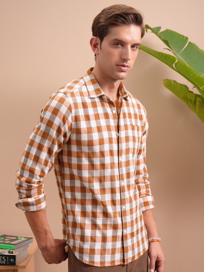 Locomotive Men Terracotta Mocklino Textured Cuban Collar Relaxed Shirt - Terracotta - Image 6