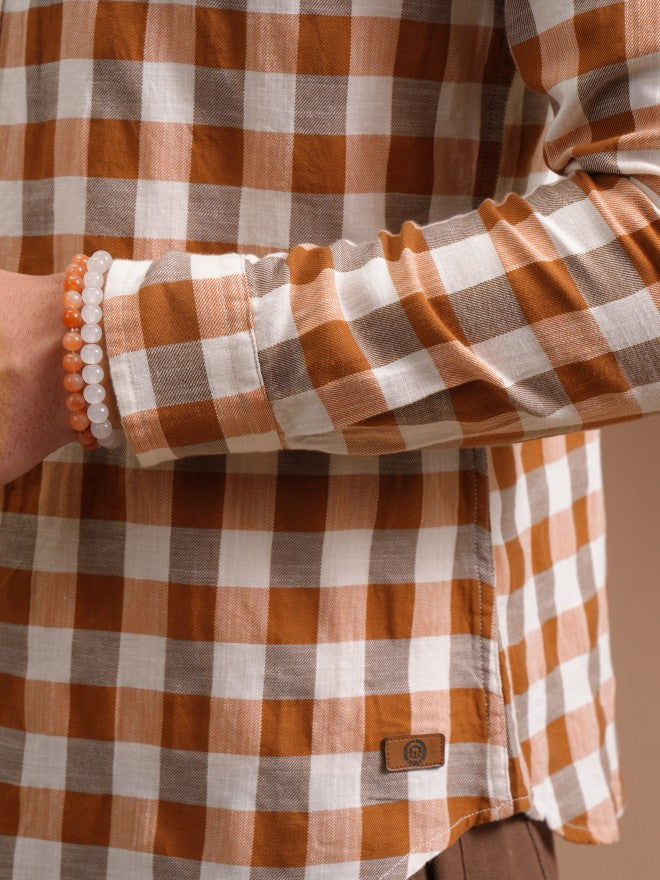 Locomotive Men Terracotta Mocklino Textured Cuban Collar Relaxed Shirt - Terracotta - Image 7