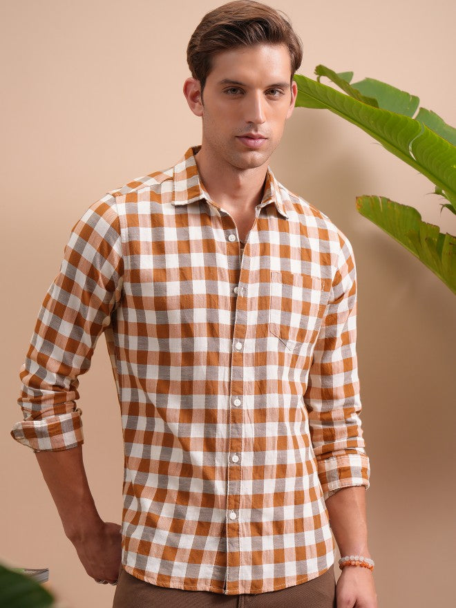 Locomotive Men Terracotta Mocklino Textured Cuban Collar Relaxed Shirt - Terracotta - Image 8