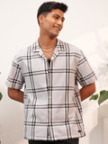 Locomotive Premium Men Grey Dobby Textured Cuban Collar Relaxed Shirt - Grey - Image 1