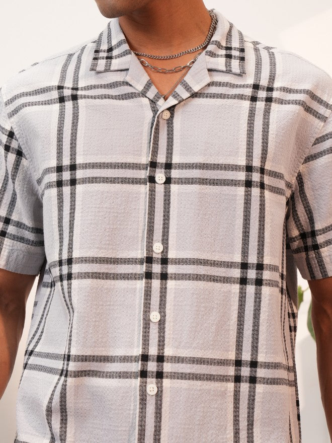 Locomotive Premium Men Grey Dobby Textured Cuban Collar Relaxed Shirt - Grey - Image 5