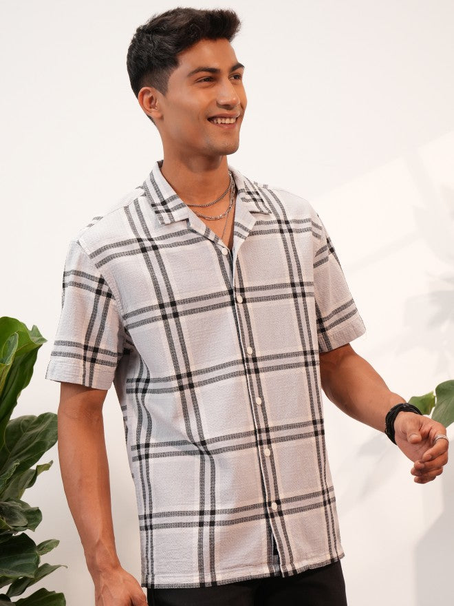 Locomotive Premium Men Grey Dobby Textured Cuban Collar Relaxed Shirt - Grey - Image 6