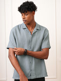 Locomotive Men Blue Self Design Regular Fit Casual Shirt - Blue - Image 1