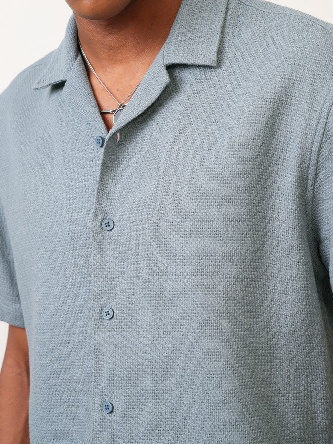 Locomotive Men Blue Self Design Regular Fit Casual Shirt - Blue - Image 5
