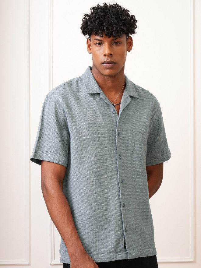 Locomotive Men Blue Self Design Regular Fit Casual Shirt - Blue - Image 6