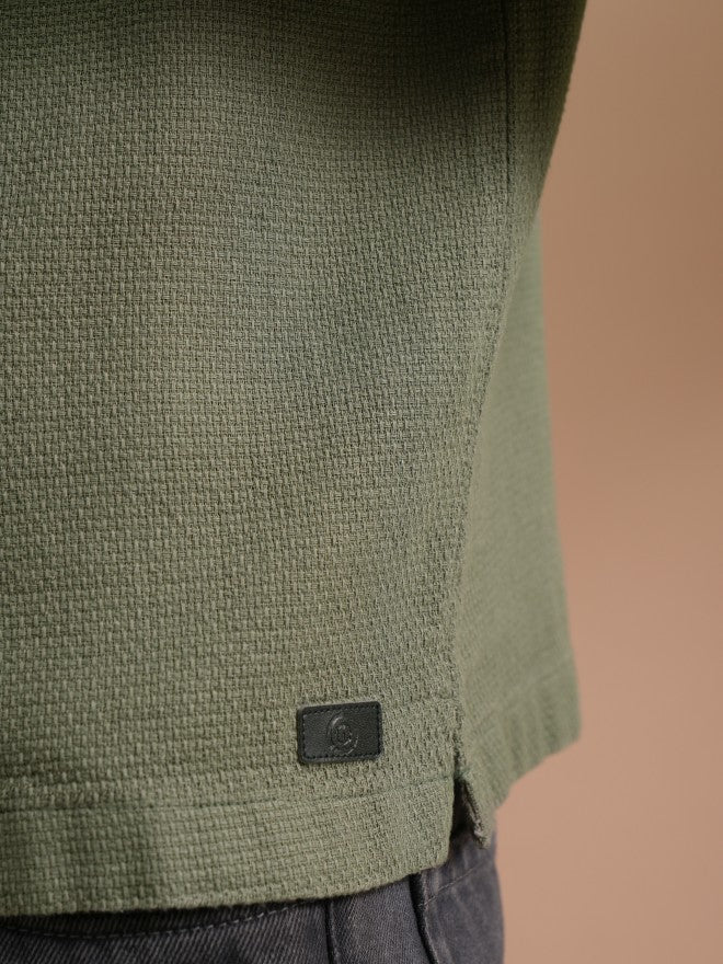 Locomotive Men Green Dobby Textured Cuban Collar Relaxed Shirt - Green - Image 7