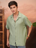 Locomotive Men Green Self Design Relaxed Fit Casual Shirt - Green - Image 1