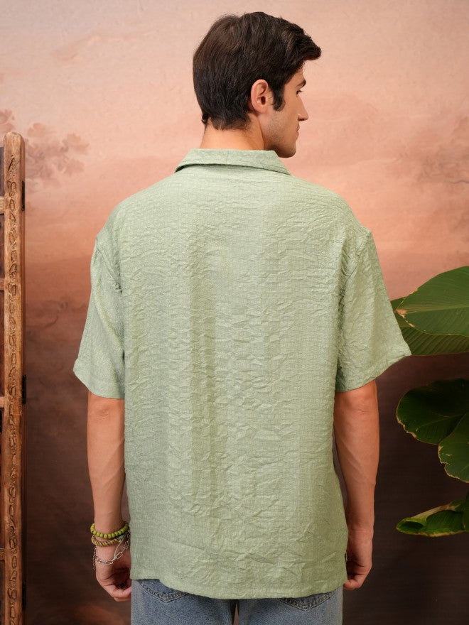 Locomotive Men Green Self Design Relaxed Fit Casual Shirt - Green - Image 3