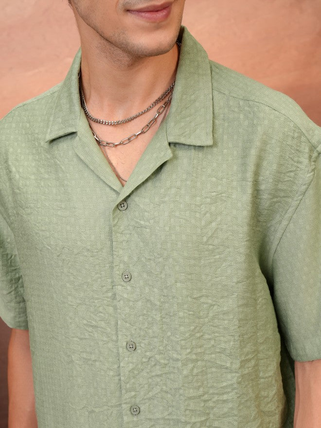 Locomotive Men Green Self Design Relaxed Fit Casual Shirt - Green - Image 5