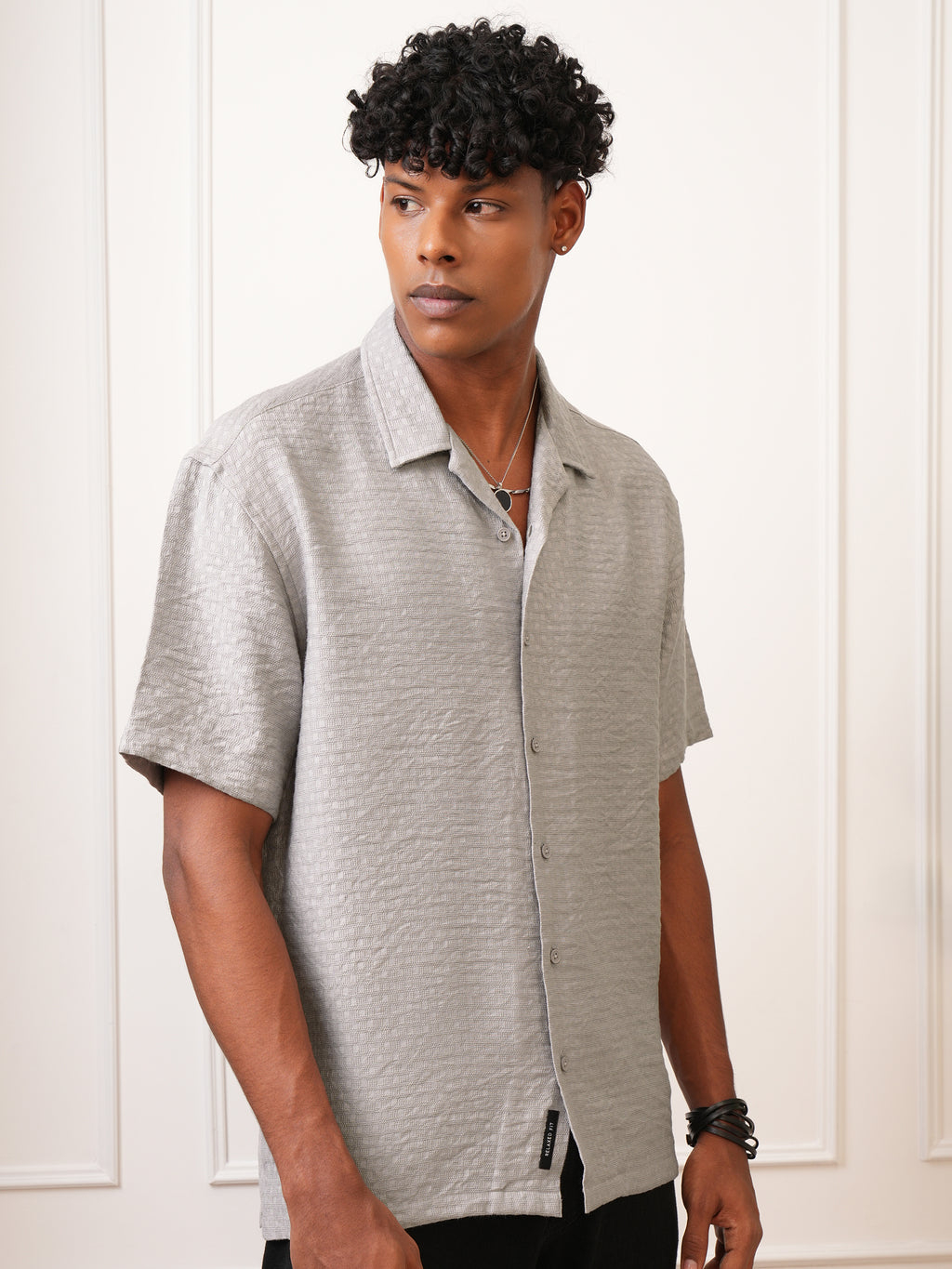 Locomotive Men Grey Self Design Regular Fit Casual Shirt - Grey - Image 6