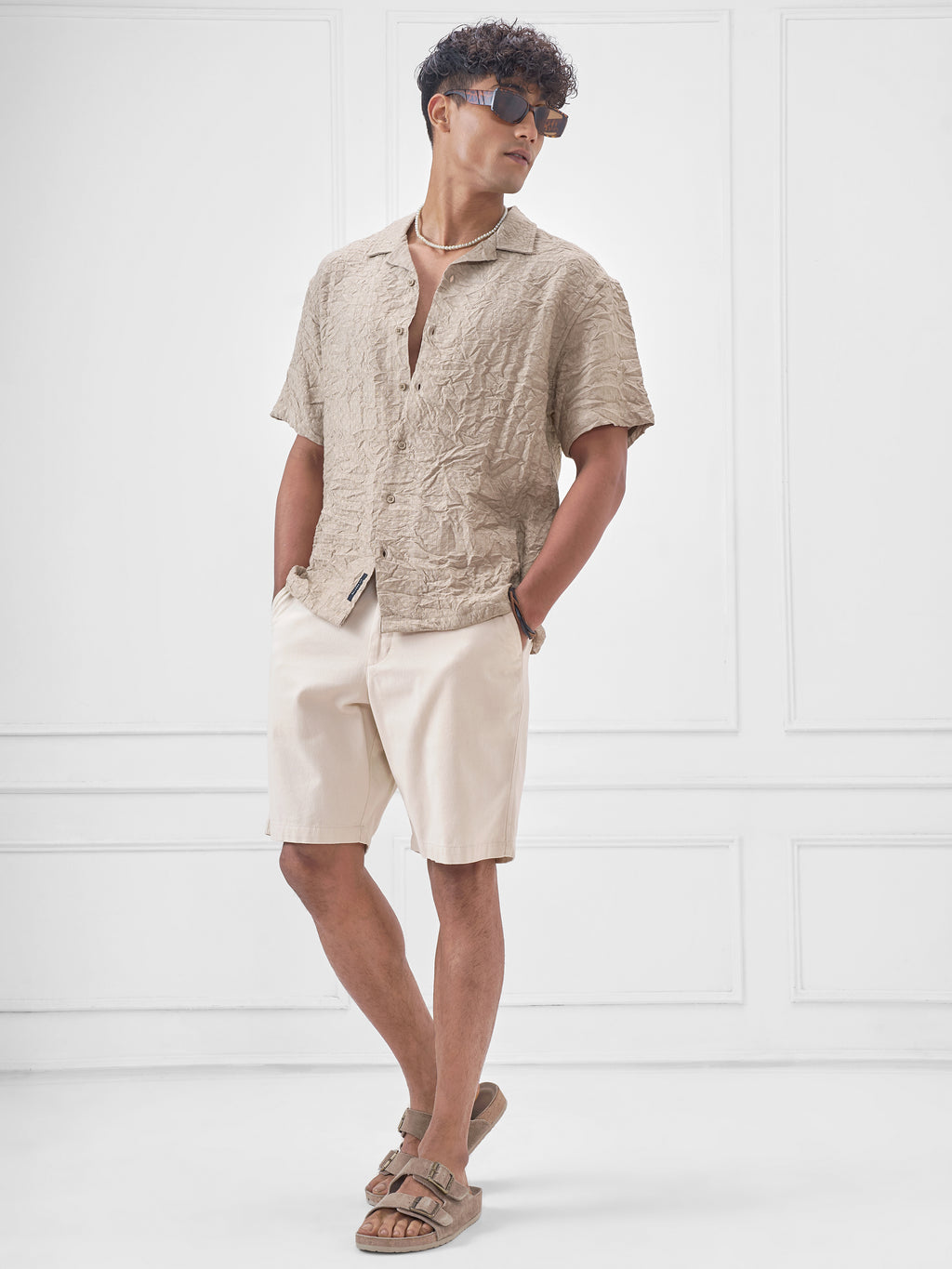 Locomotive Men Beige Crushed Relaxed Fit Casual Shirt - Beige - Image 2