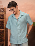 Locomotive Men Teal Self Design Relaxed Fit Casual Shirt - Teal - Image 1