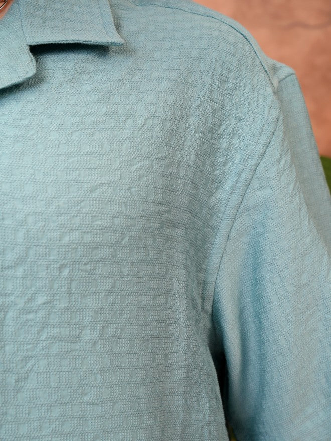 Locomotive Men Teal Self Design Relaxed Fit Casual Shirt - Teal - Image 7