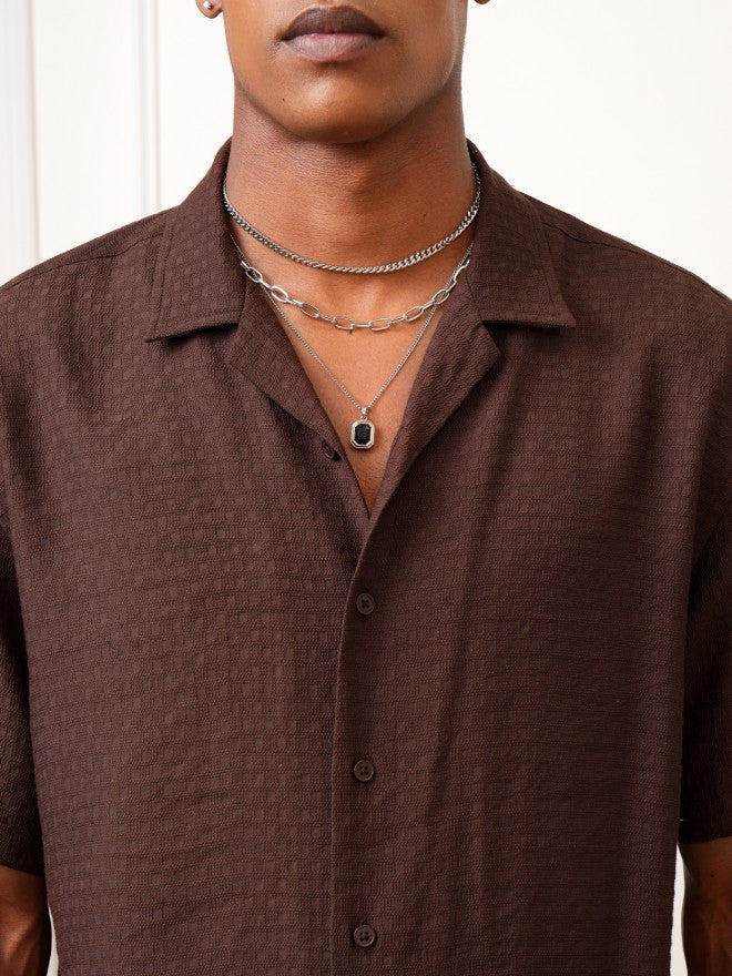 Locomotive Men Brown Self Design Regular Fit Casual Shirt - Brown - Image 7