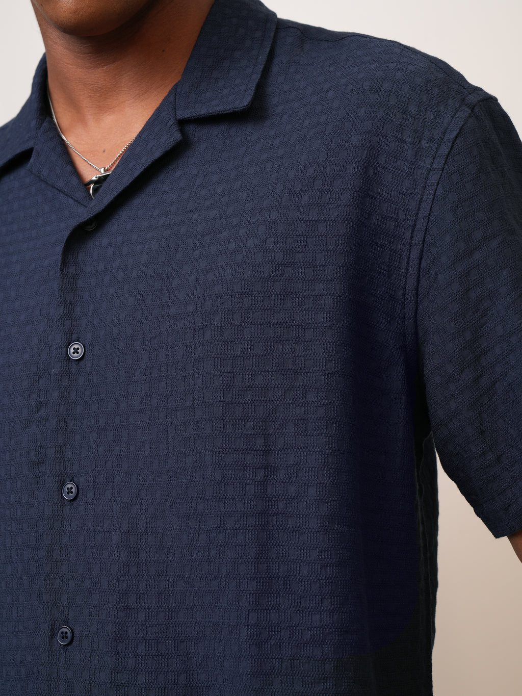 Locomotive Men Navy Blue Self Design Regular Fit Casual Shirt - Navy Blue - Image 7