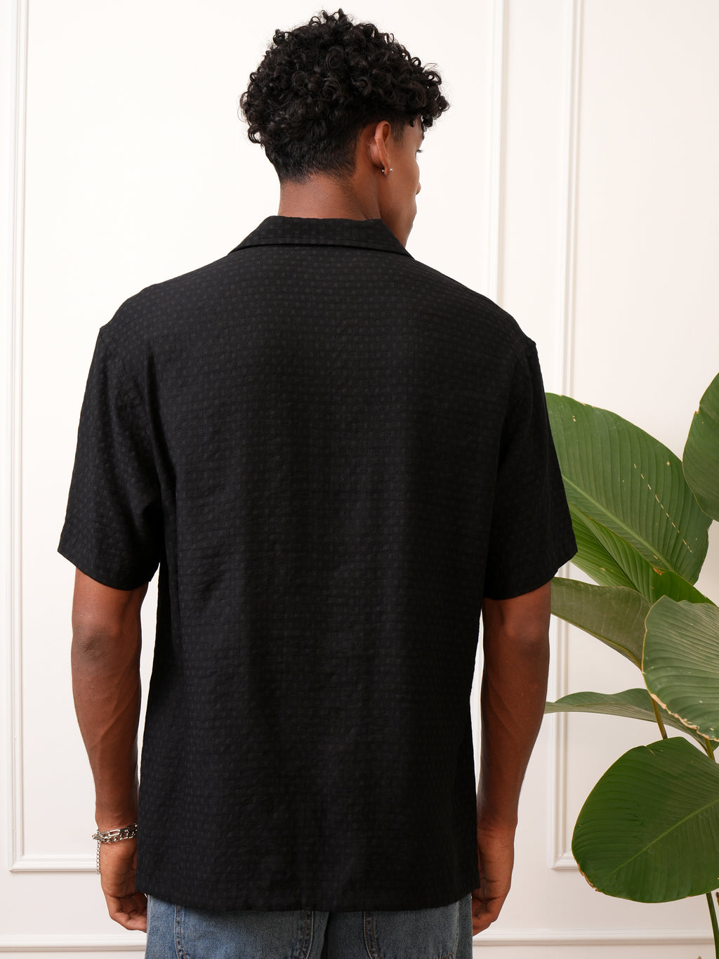 Locomotive Men Black Self Design Regular Fit Casual Shirt - Black - Image 3